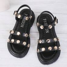 2026夏季新款儿童平底凉鞋，女童休闲时尚百搭圆头软底舒适平底凉鞋，学生凉鞋，公主凉鞋，女童时尚沙滩凉鞋 - 黑色 - 查看 4