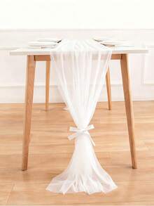 White Chiffon Table Runner - Suitable For Valentine's Day, Dates, Wedding Party Table Decor - White - View 5