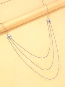 1pc Multi-Layer Zirconia Backless Body Chain Necklace, Sexy & Fashionable For Evening Gowns - Silver - View 6