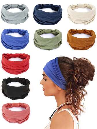 1pc/2pcs Women Soft Elastic Headbands, Non-Slip Stretchy Hair Bands For Yoga, Running, Sports, Fitness, Headwraps, Knotted Fabric African Headwraps