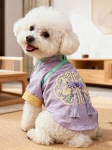 一件中国风复古轻便宠物外套，采用涤纶面料，适合小型至中型猫狗室内外穿着（不适合大型犬）。 - 淺藍色 - 查看 8