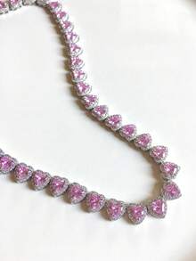 3件套优雅粉色心形吊坠项链耳环套装 | 奢华新娘首饰套装，采用锌合金和铜制成，是周年纪念日、生日、情人节或母亲节的理想礼物 - 愛心 - 查看 5