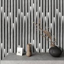 1 Roll 3D Vintage Brick Textured Decorative Wall Sticker, Asymmetric Geometric Black & Gold Pattern, DIY Decor For TV Backdrop, Easy To Clean, Applicable For Cabinets, Tables, Room Walls, Self-Adhesive Wallpaper, Home Decor, Living Room, Kitchen, Wall Art - Grey - View 4