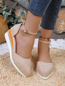 2026 European & American Spring/Autumn New Platform Pointed Toe Hollow Out Sandals Women Chunky Heel Ankle Strap High Heels - Beige - View 4