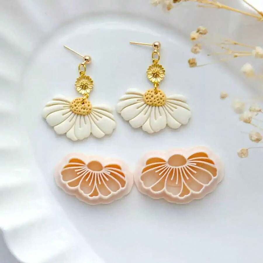 1pc Flower Soft Clay Earring Stud Rhinestone Polymer Clay Printing Cutting Mold, Suitable For Making Brooch, Earrings, Jewelry - Apricot - View 1