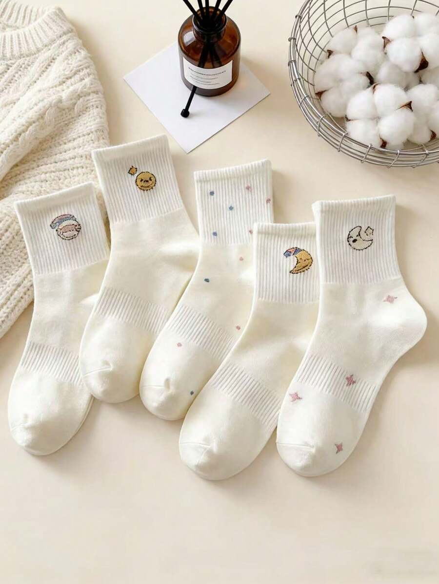 5 Paar zufällige Sternenhimmel süße Cartoon koreanischer Stil Ins Knöchelsocken - Verschiedenfarbig - Übersicht 1