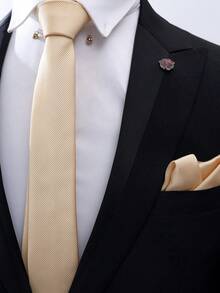 1 Set Men's Threaded Tie Square Scarf Set Suitable For Wedding Parties, Groom's Tie Set - A - View 2