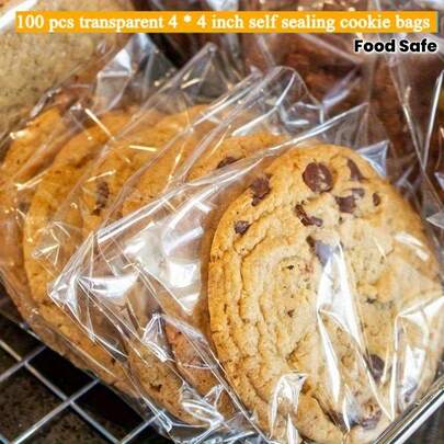100 piezas de bolsas de celofán transparentes resellables de 4x4 pulgadas, reutilizables, embalaje de plástico transparente, adecuado para hornear, envolver regalos y almacenar alimentos, esencial para panaderos y almacenamiento de alimentos | Embalaje transparente | Bolsas reutilizables