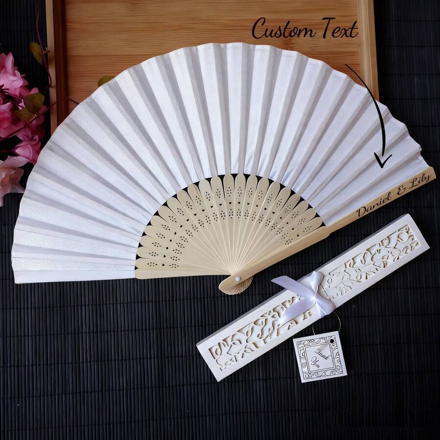 20/40支装个性化刻字白色折叠优雅布扇,婚礼及派对用品,Poetcore,永恒之爱 - 禮盒款 - 查看 1