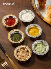 choxila 1/3/6pcs Iron Sauce Dish, Gold Edged Hammer Patterned Seasoning Dish, Snack Dish, Meal Dish, Side Dish, Bowl, Tray, Butter Dish - Bowl - View 9