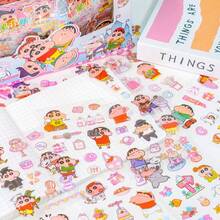 10张/包蜡笔小新全场景贴纸套装，可爱粉色卡通贴纸，可用于装饰手账、水瓶、手机壳，无需裁剪，萌系动漫贴纸，可用于DIY笔记本、剪贴簿、冰箱涂鸦，趣味卡通贴纸玩具和礼物，学习用品 - 彩色 - 查看 4