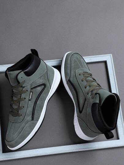 Men's Sports Shoes Casual Sneakers, Lace Up Soft Sole Flat Comfortable Academy Sports Shoes For Men, Lightweight High-Top Daily Shoes