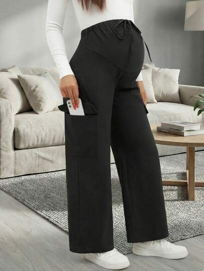 孕妇休闲纯色抽绳腰工装裤，春、夏、秋季（JH25110）