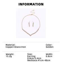 1set Fashionable Luxurious Rhinestone Necklace And Earrings Set, Perfect For Bride Wedding Party Jewelry - Yellow Gold - View 15