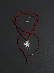 1pc INS Style Red Bow Ribbon & Flower Pendant Necklace For Women, Tie Neck Choker Collar Chain Accessory - Silver - View 6
