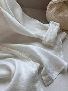 Áo sơ mi nữ màu trơn dáng suông, cài cúc phía trước, vạt cong, màu trắng, thích hợp cho mùa xuân. - trắng - Xem 3