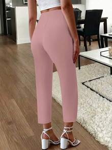 Elegant Commuter Pleated Side Pocket Skinny Pants For Women - Pink - View 4