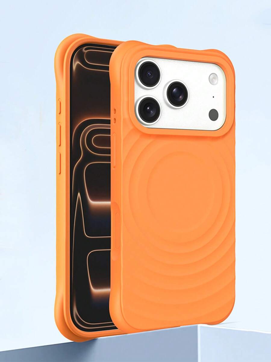 1pc Wavy Magnetic Liquid Silicone Phone Case, Shockproof Protective Cover For IPhone 16/17 Pro Max - Orange - View 1