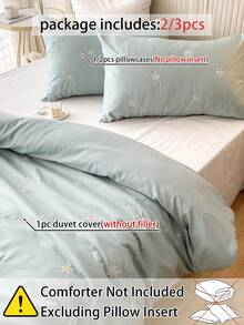 2/3件套100%涤纶花卉刺绣被套组（不含被芯） - 柔软轻盈的床上用品（1个被套+1/2个枕套），可爱的花卉刺绣卧室床上用品，美观的房间装饰，家居和宿舍必备，四季皆宜的舒适床上用品套装 - 綠色 - 查看 4