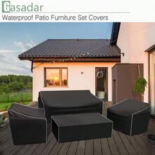 Funda Impermeable para Muebles de Exterior, 4 Piezas Fundas para Muebles de Patio para Loveseat de Patio, Silla y Mesa de Centro, Uso Rudo 600D, Negro - Costurasnegrasyblanc - Ver 7