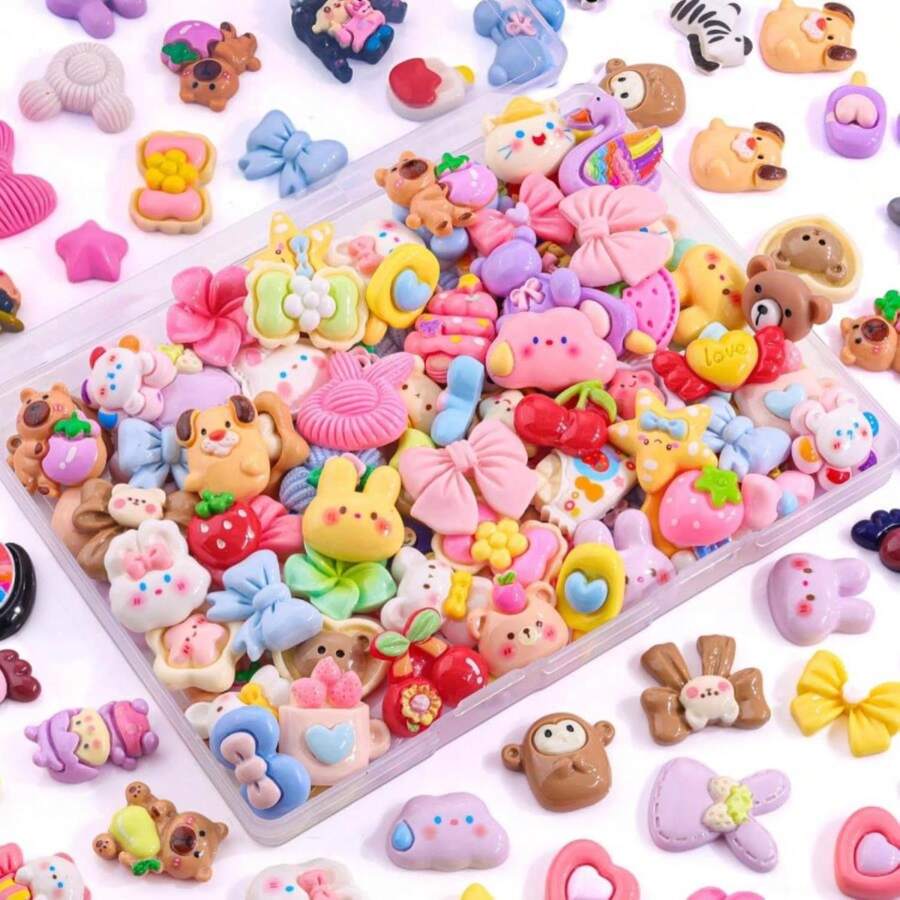 60Pcs Colorful Slime Charms Assorted Cute Decoden Embellishments, Kawaii Slime Accessories,Candy Heart Bear Bulk Flatback Resin Charm For Phone Junk Cases,Scrapbooking Crafting &Amp; DIY Decoration - ColorE - 查看 1