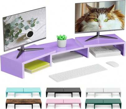 OUTIOE Dual Monitor Stand For Desk, Metal Monitor Riser, Purple Office Supplies Desk Accessories (Purple)