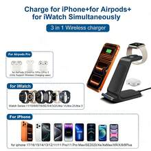 三合一充电站，15W无线充电支架，多功能快充，兼容 17/16/15/14/13/12/11 Pro Max、Ultra 11/10/9/8/7/6/5/4/SE/3/2、Pro 4/3/2，便携式充电底座 - 彩色 - 查看 2