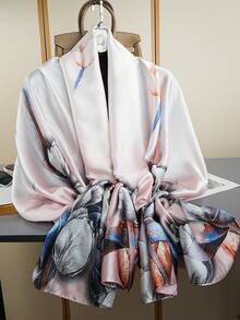 1条新款印花围巾，时尚头巾，奢华领巾，85*180厘米横截面围巾，女士真丝围巾，户外披肩，四季皆宜长围巾 - 彩色 - 查看 8