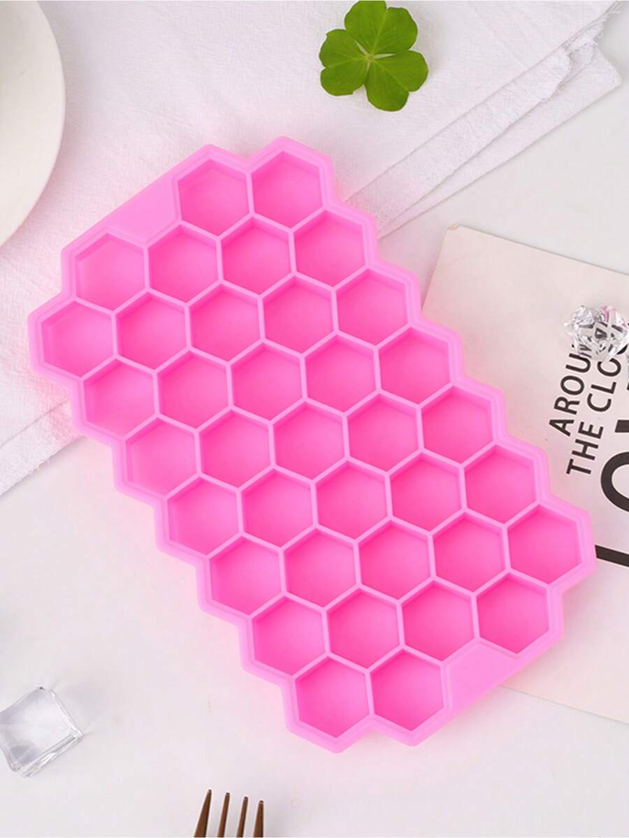 1pc Silicone Honeycomb Ice Cube Tray With Lid, 37 Grids Stackable Ice Cube Mold, Easy Release Ice Cube Maker, Back To School Season - Multicolor - View 1
