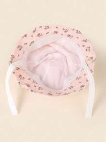 TUTUYA Baby Bucket Hat, Unisex Ditsy Floral Sun Hat With Ear Decor, Soft & Comfortable, Suitable For 0-24 Months Babies, White/Pink, With Chin Strap, For Daily/Outdoor/Play Use - Pink - View 5