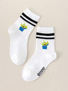 1/5 Pair Disney Toy Story Alien Print Breathable & Comfortable Mid-Calf Socks, Cartoon Character Socks For Boys & Girls, Thin Style For Spring & Summer - Multicolor - View 7