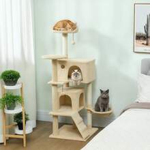 Cat Tree 140 Cm Cat Tower With Hammock, Ladder, Cave, 2 Plush Balls, Sisal Posts, 48 X 48 X 140 Cm, Beige - Ginger - View 8