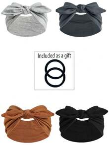 4pcs/12pcs New Cute Rabbit Ear Knotted Headbands, Paisley Pattern Elastic Headbands, Solid Color Bow Headbands For Yoga, Sports, Outdoor, Women Women Hair Accessories Elegant Hair Band