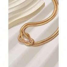 1pc Simple Versatile Snake Chain Necklace, Metal Design Fashionable Jewelry For Women, Suitable For Daily Wear, Hanging Out, And Gatherings - Gold - View 3