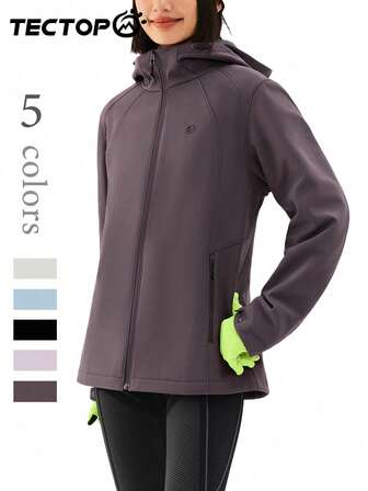 TECTOP Damen Outdoor Fleecejacke, warm und wasserdicht, mit Reißverschlusstaschen, kratzfest und langanhaltend, mit Kapuze, geeignet für Herbst/Winter