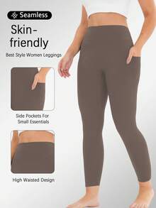 High Waisted Side Pocket Sports Pants For Women, Yoga Leggings, Seamless Fitness Yoga Pants For Spring And Summer Collection - Cà phê nâu - Xem 6