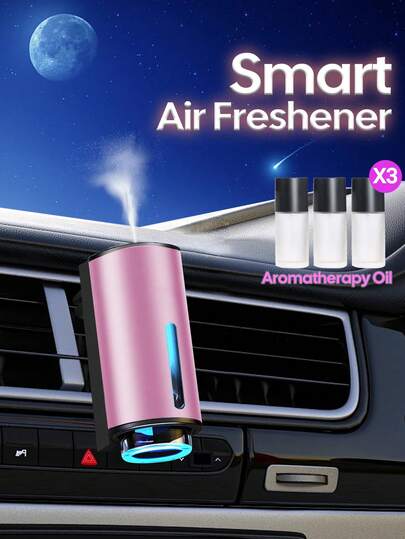 智能车载香薰机 - 三档可调香氛，含3瓶10毫升精油，可持续使用45天，170mAh可充电锂电池，男士香氛，三种模式，出风口夹，空气净化，车载配件