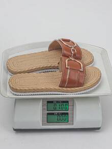 Sandalias planas de playa de PU de color marrón óxido versátiles y de moda para uso diario casual, tallas grandes del 35 al 45, para mujeres - PU marrón óxido - Ver 9
