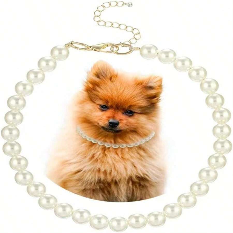 1 pieza Collar y correa elegante de perro con perlas falsas, adecuado para perros y gatos grandes, medianos y pequeños - Excelente para uso diario u ocasiones festivas - Multicolor - Ver 1