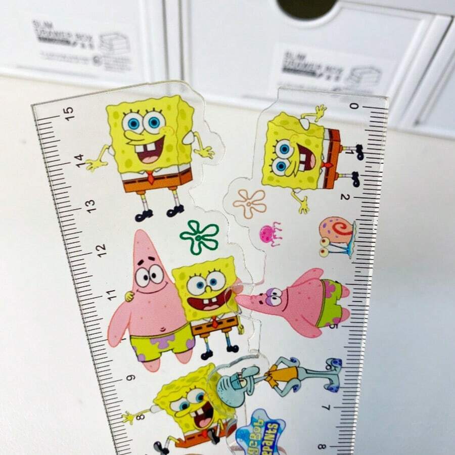 1支可爱卡通尺，透明尺身，大星星图案，心形学生测量绘图尺，款式随机，新年礼物，情人节礼物，复活节礼物