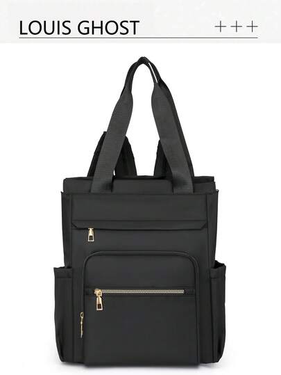 Women's Solid Color Multi-Function Large Capacity Backpack, Casual Minimalist Student Backpack, College Style Simple Shoulder Bag, Handbag, Multi-Function Backpack, Suitable For School, University, Middle School, High School, Commuting, Office And Other Occasions