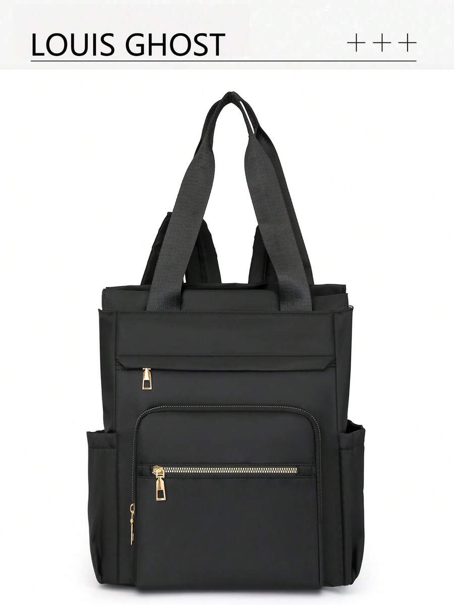 Mochila de gran capacidad de unicolor y multifunción para mujer, mochila minimalista casual para estudiantes, bolso de hombro de estilo universitario simple, adecuada para la escuela, la universidad, la escuela secundaria, los desplazamientos, la oficina y otras ocasiones