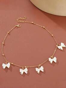 Girls Chain Necklace Resin Bow Flower Heart Star Fashion Design 1pc Daily Wear Gift For Her - White - View 3