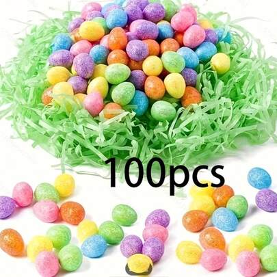 100个闪亮迷你复活节彩蛋，泡沫材质，仿珍珠，塑料材质，无需电池，不含羽毛，适用于家居装饰、派对用品、复活节庆祝活动