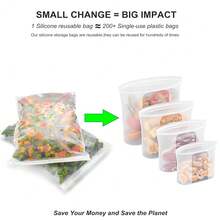Premium Silicone Reusable Food Storage Bags,4 Pack(100oz, 50oz, 30oz,15oz),New Generation Stand Up Zip Freezer Bags,FSandsswich Snack Bags,Healthy Food Storage Containers,Leak-Free,Dishwasher - 透明的 - 查看 7