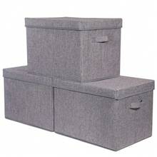 3 Pack Large Foldable Storage Box With Lids Fabric Storage Cube Organizer Cloth Containers Bins Baskets For Closet Clothes Clothing Bed Room - Grey 3 Pack - View 1