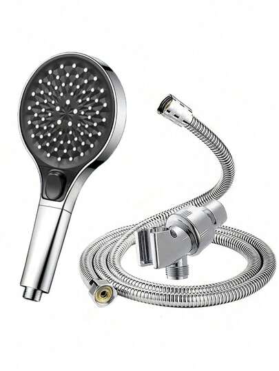 三件套淋浴喷头：加压圆形淋浴喷头，配 59 英寸不锈钢软管和支架，银色淋浴喷头套装