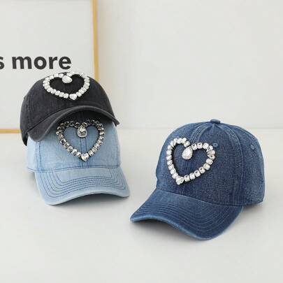 1 pieza Gorra casual y vintage de poliéster con strass, resistente al viento y cálida con visera curvada, moda versátil unisex para todas las estaciones