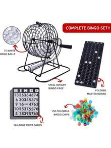 1 Set Adult Bingo Game Set - Includes 8.27" Metal Spinner, 75 Bingo Balls, Master Game Board, 18 Bingo Cards And 150 Colored Chips, Great For Family Game Nights, Large Gatherings And Parties - Multicolor - View 2
