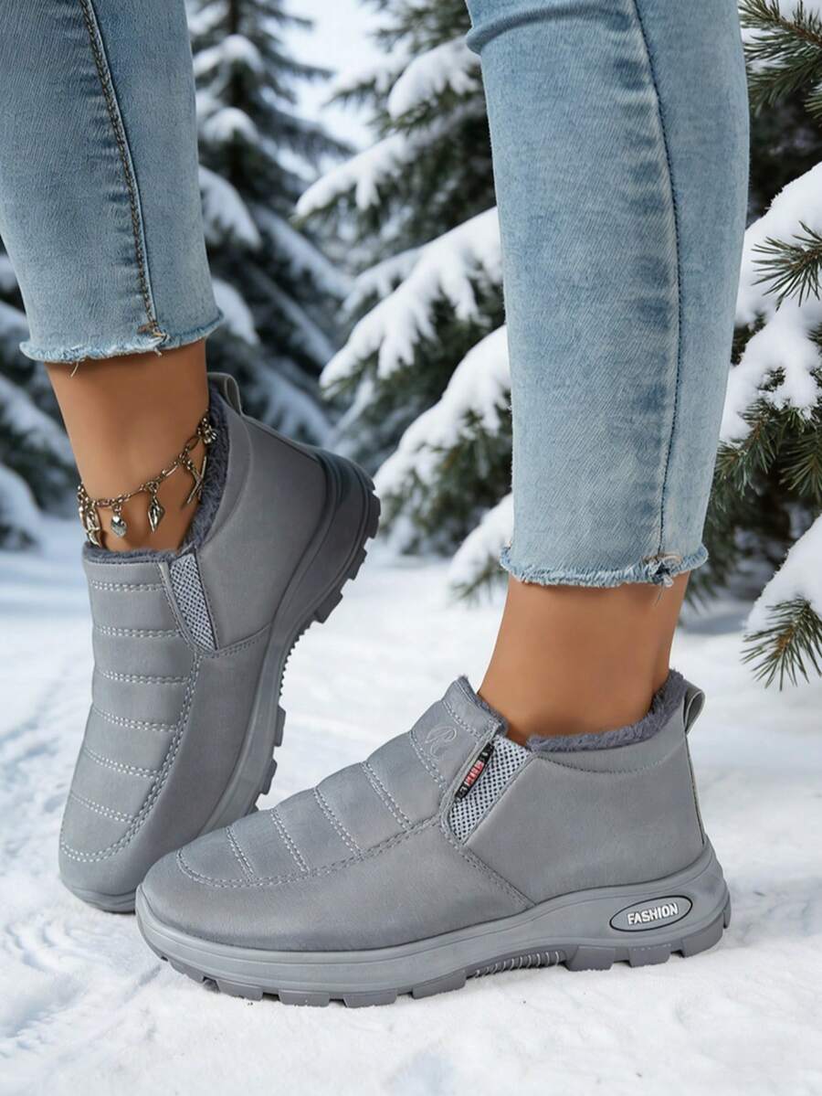 FZY New Winter Fashion Women's Ankle Boots, Platform Boots, Non-Slip, Waterproof, Warm, Versatile, Suitable For Casual And Sporty Occasions, Perfect For Any Outdoor Activity, Daily Commutes, Holiday Travel, A Must-Have For Pampering Your Girlfriend. Valentine's Day Limited Edition Black Flat Shoes, Gift Box Packaging, Winter Wedding Fashion Snow Boots, Vacation-Style Black Casual Shoes. - 灰色 - 查看 1